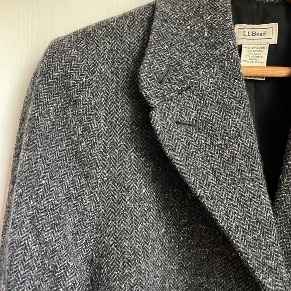 LL Bean Grey Herringbone Tweed Wool Silk Blazer Riding Jacket Heritage Classic - Picture 6 of 12